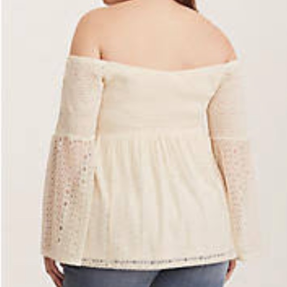 Torrid Ivory Smocked Off Shoulder Lace Top - Picture 2 of 11